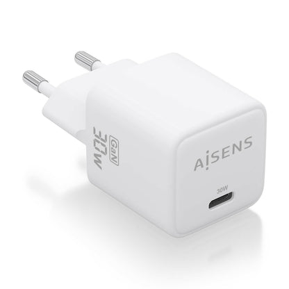 AISENS - Cargador Gan 30W  1xUSB-C PD3.0 QD4.0  Blanco