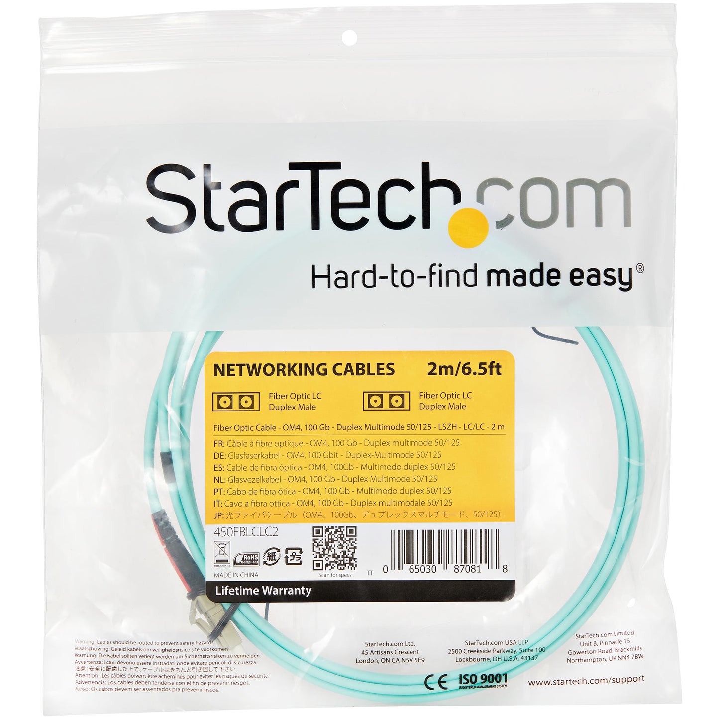 StarTech.com - Cable de 2m de Fibra Óptica Multimodo LC/UPC a LC/UPC OM4 - 50/125µm - Fibra LOMMF/VCSEL - Redes de 100G - Cable LSZH - Baja Pérdida de Inserción - Low Insertion Loss