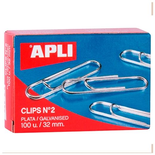 APLI - CAJA 100 CLIPS APLI LABIADOS Nº2 32MM Pack 10 Unidades - 11714