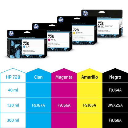 HP Cartucho de tinta DesignJet 728 magenta de 130 ml