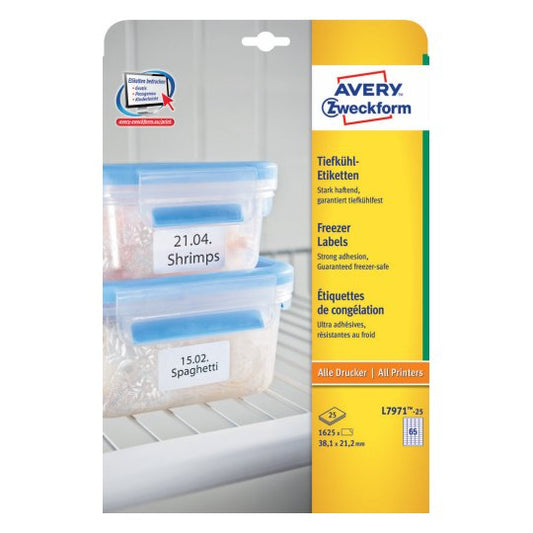 Avery - L7971-25 etiqueta autoadhesiva Rectángulo redondeado Blanco 1625 pieza(s)