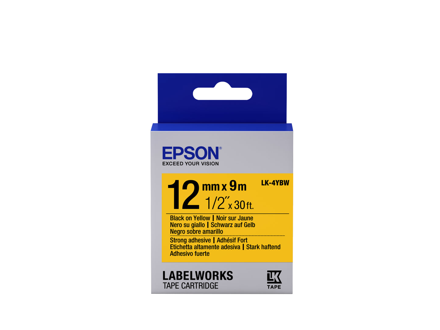 Epson - Cinta adhesiva resistente - LK-4YBW cinta adhesiva resistente negra/amarilla 12/9