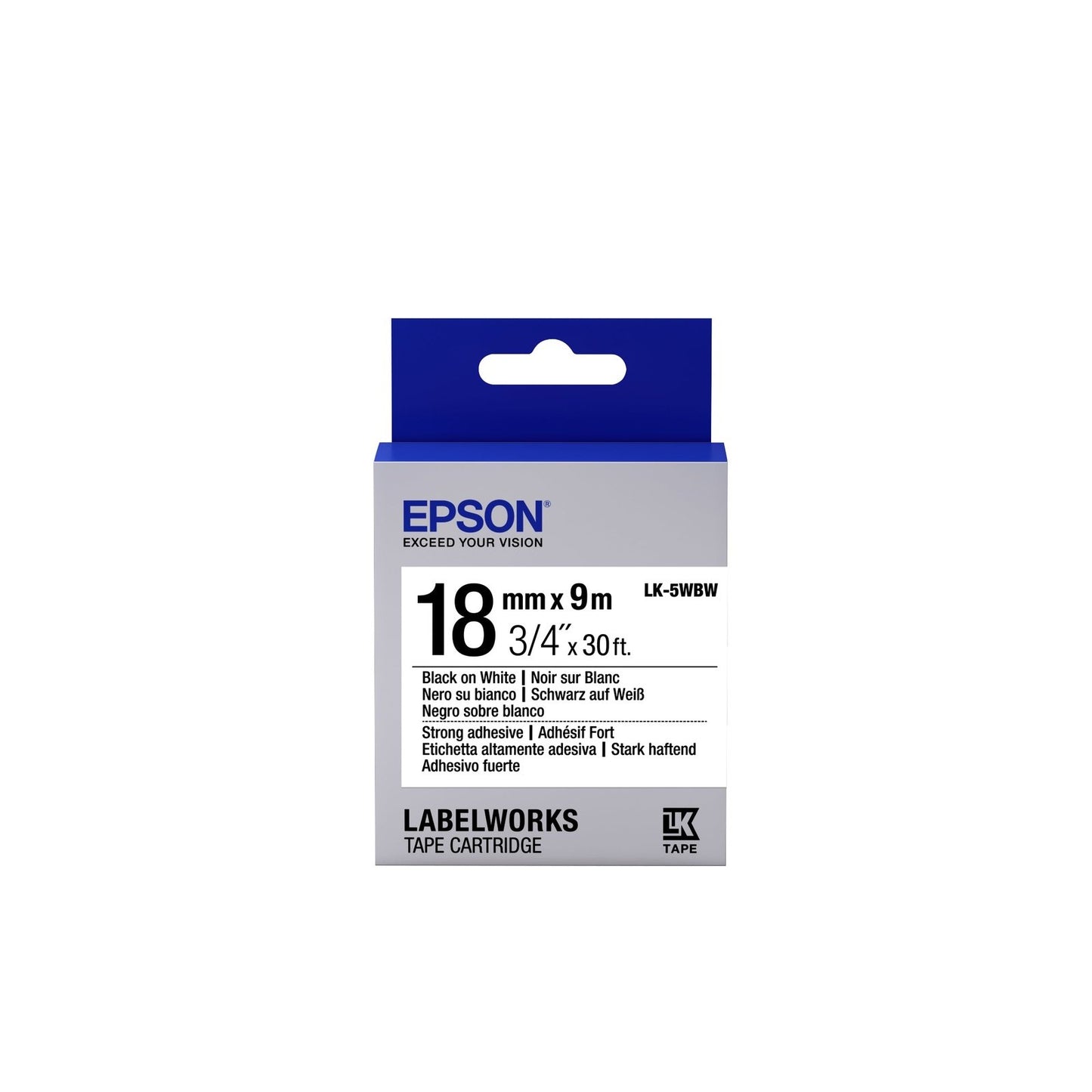 Epson - Cinta adhesiva resistente - LK-5WBW cinta adhesiva resistente negra/blanca 18/9