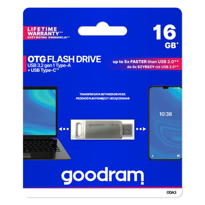 Goodram - ODA3 unidad flash USB 16 GB USB Type-A / USB Type-C 3.2 Gen 1 (3.1 Gen 1) Plata