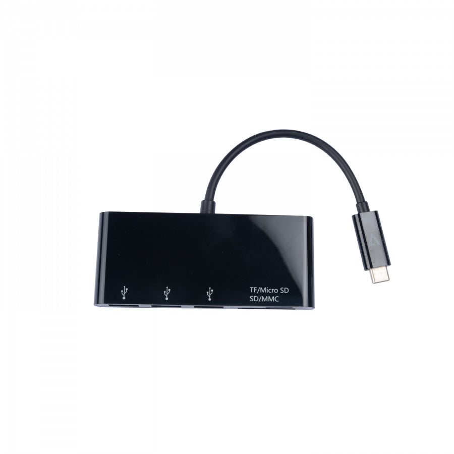 V7 - Adattatore USB nero da USB-C maschio a 3 x USB 3.0 A femmina  Micro SD  SD/MMC