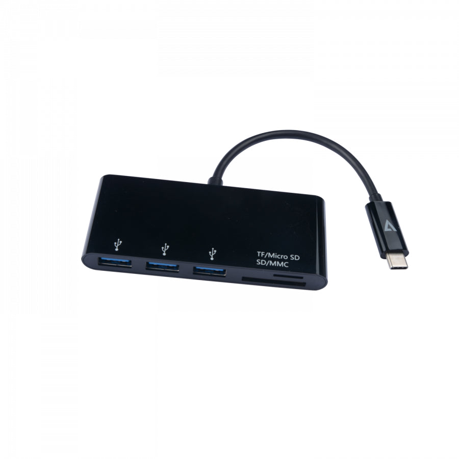 V7 - Adattatore USB nero da USB-C maschio a 3 x USB 3.0 A femmina  Micro SD  SD/MMC