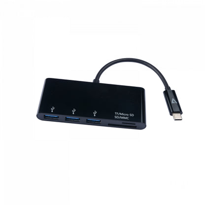 V7 - Adattatore USB nero da USB-C maschio a 3 x USB 3.0 A femmina  Micro SD  SD/MMC