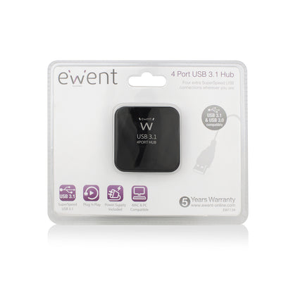 Ewent - EW1134 hub de interfaz USB 3.2 Gen 2 (3.1 Gen 2) Type-A 5000 Mbit/s Negro