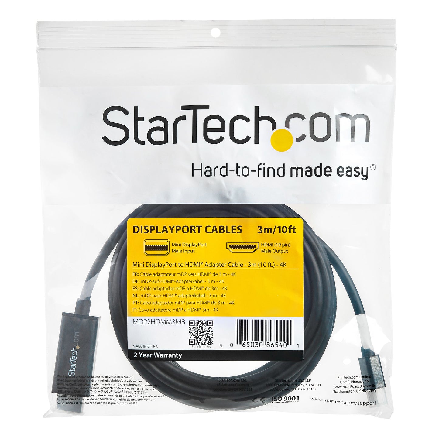 StarTech.com - Cable Adaptador Mini DisplayPort a HDMI de 3m - 4K 30Hz