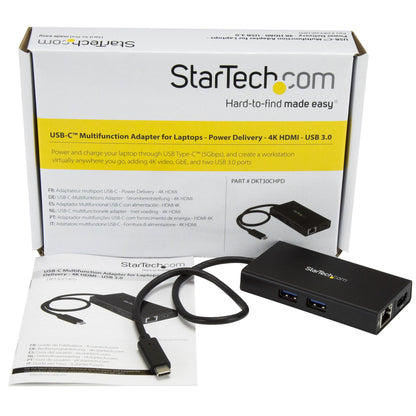 StarTech.com - Adaptador Multipuertos USB-C - Docking Station Portátil USB-C 4K HDMI - con Entrega de Potencia de 60W - GbE - Hub 2x USB-A 3.0- Mini Dock Portátil USB Tipo C para Portátiles