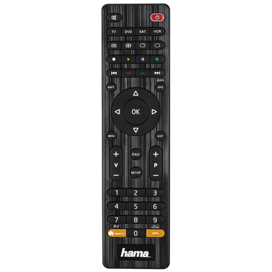 Hama - Mando de TV universal  para manejar hasta 4 aparatos  compatible con más de 1000 aparatos  color negro