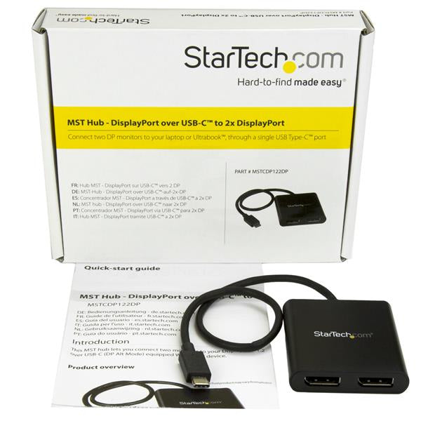 StarTech.com - Adaptador USB-C a DisplayPort 1.2 Doble - Hub MST USB Tipo C - Divisor Multiplicador DP Doble de 4K 30Hz/1080p 60Hz - con Cable Incorporado Extra Largo - Solamente para Windows