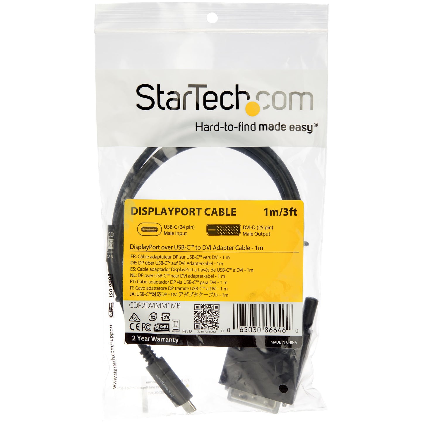 StarTech.com - Cable de 1m USB-C a DVI - 1920 x 1200 - Negro