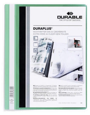 Durable - Pack 25 Unid. DURAPLUS A4 Verde  Transparente 257905