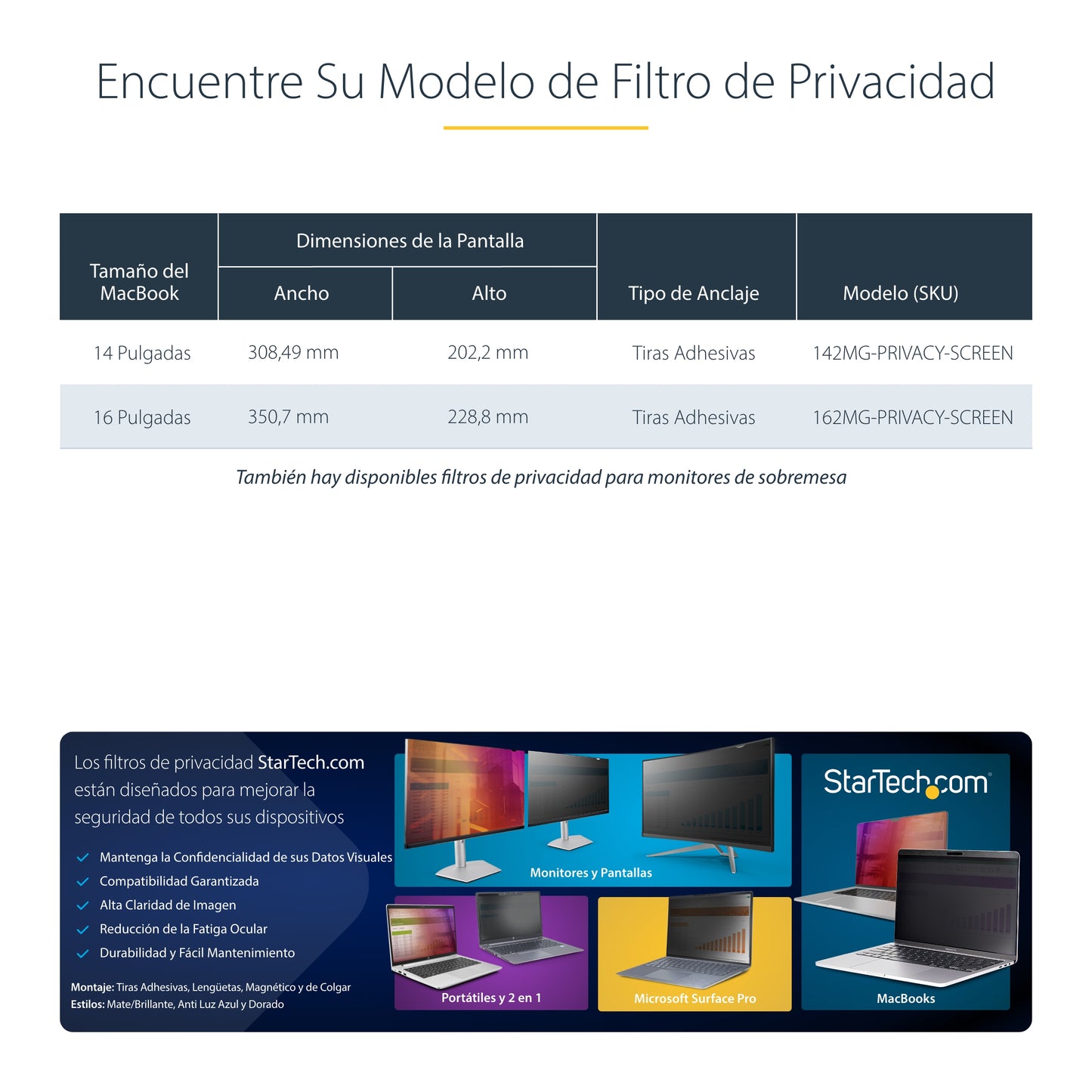 StarTech.com - Filtro de Privacidad Dorado para MacBook Pro 21/23 de 16in - con Privacidad Mejorada - Protector de Pantalla de Doble Cara - +/- 30 Grados