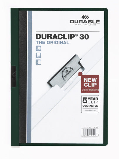 Durable - Pack 25 Unid. DURACLIP 30 A4 PVC Negro  Verde  Transparente 220032