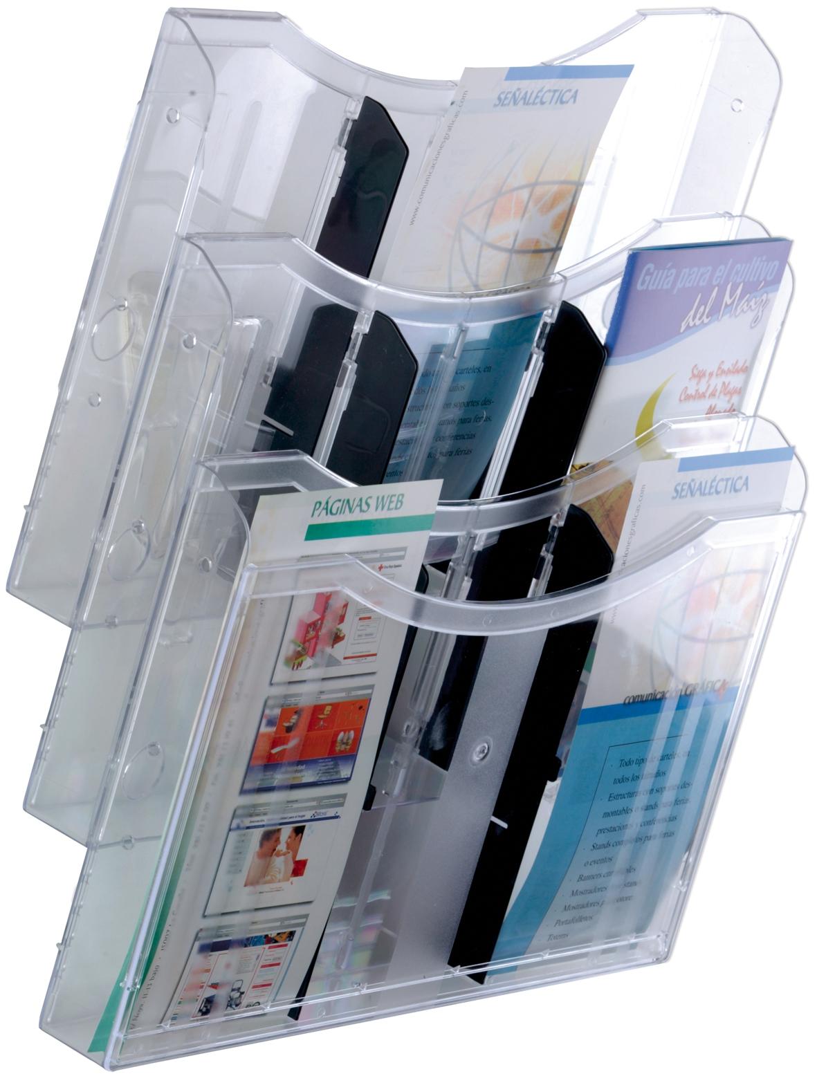 Archivo 2000 - ARCHIVO 2000 EXPOSITOR MURAL ARCHIPLAY 3 COMPARTIMENTOS DIN A4 HORIZONTAL 100X3325X360 MM CRISTAL TRANSPARENTE