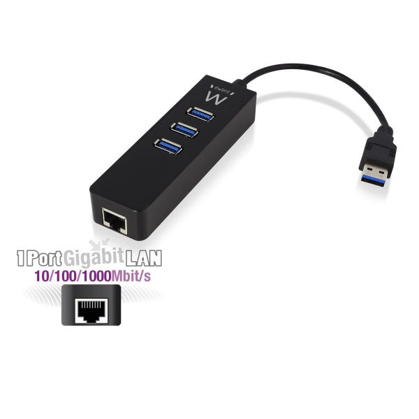 Ewent - EW1140 base para portátil y replicador de puertos USB 3.2 Gen 1 (3.1 Gen 1) Type-A Negro