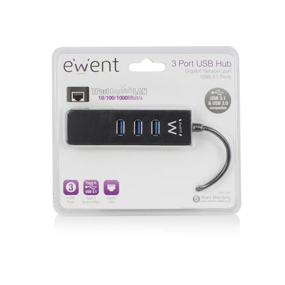 Ewent - EW1140 base para portátil y replicador de puertos USB 3.2 Gen 1 (3.1 Gen 1) Type-A Negro