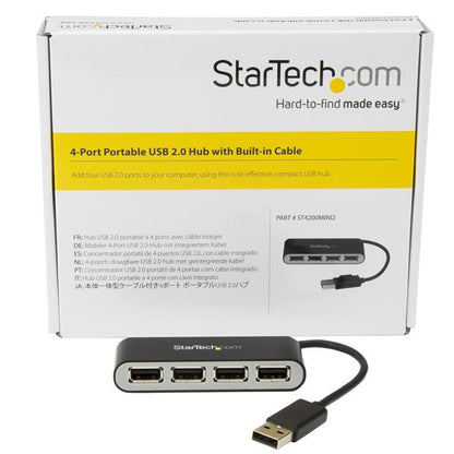 StarTech.com - Concentrador Ladrón USB 2.0 de 4 Puertos con Cable Integrado - Hub Portátil USB 2.0