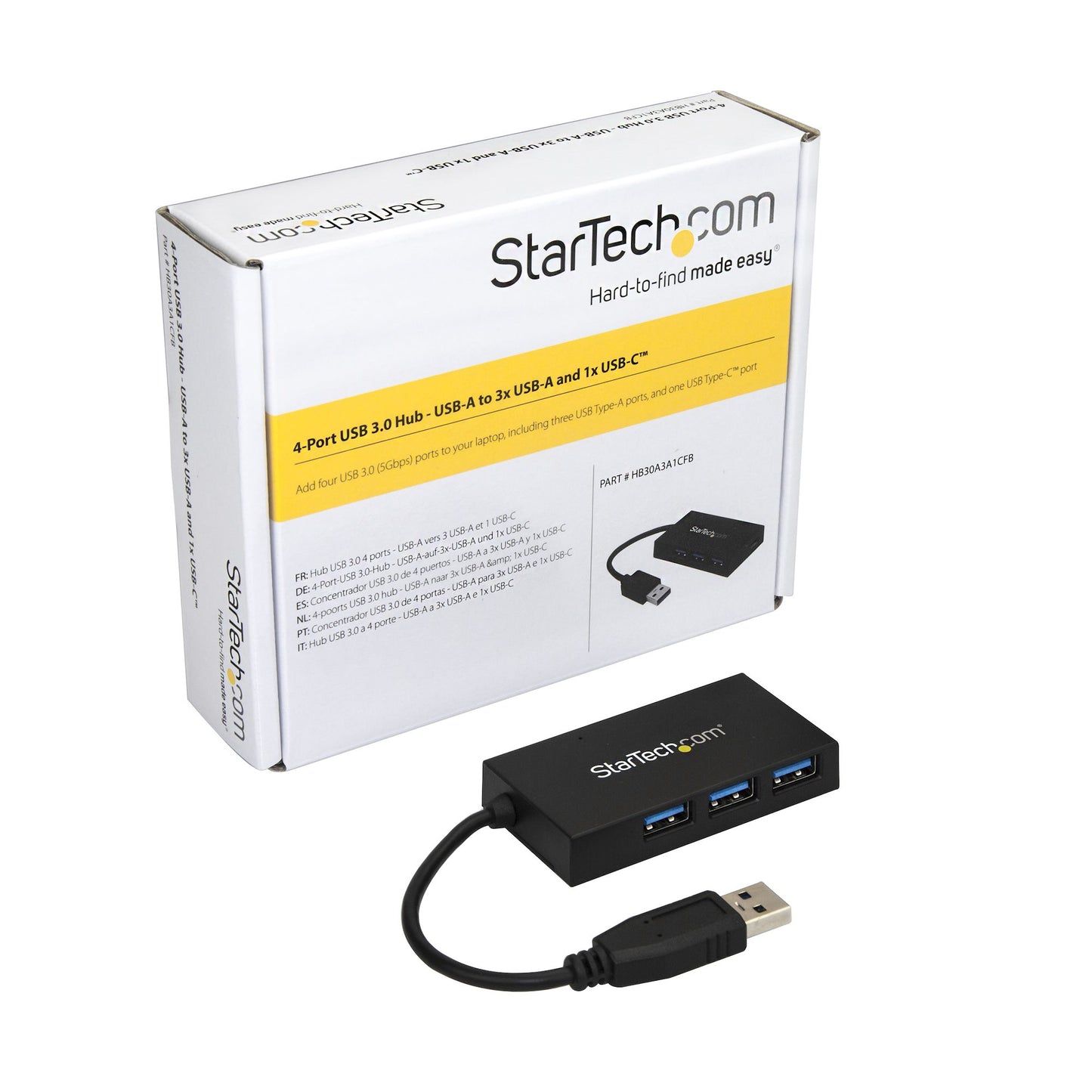 StarTech.com - Hub USB 3.0 de 4 Puertos - Hub USB Tipo-A con 1 Puerto USB-C y 3 Puertos USB-A - Alimentación por Bus USB - Hub Adaptador USB 3.2 Gen 1 (5Gbps) - Ladrón USB Portátil