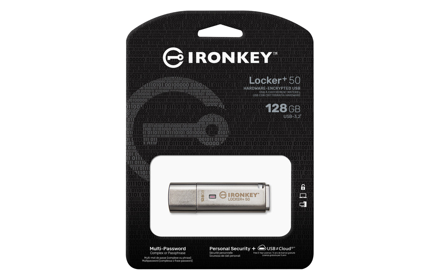 Kingston Technology - IronKey Locker+ 50 unidad flash USB 128 GB USB tipo A 3.2 Gen 1 (3.1 Gen 1) Plata