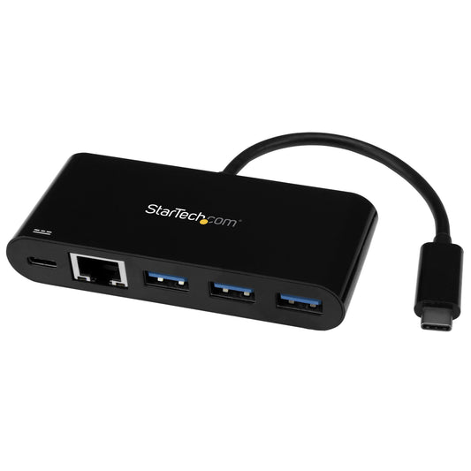 StarTech.com - Hub Concentrador USB 3.0 USB-C de 3 Puertos con Ethernet Gigabit y Entrega de Alimentación de 60W con Puerto Pass-Through - USB Tipo C a 3 Puertos USB-A (USB 3.0 SuperSpeed de 5Gbps) - Ladrón Adaptador USB 3.2 Gen 1 Tipo C