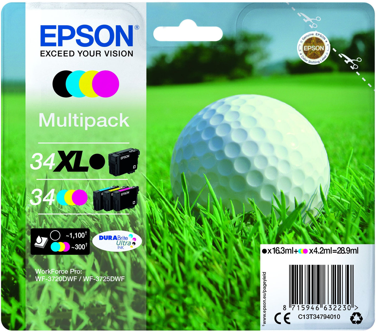 Epson Golf ball C13T34794010 cartucho de tinta 1 pieza(s) Original Alto rendimiento (XL) Negro, Cian, Magenta, Amarillo