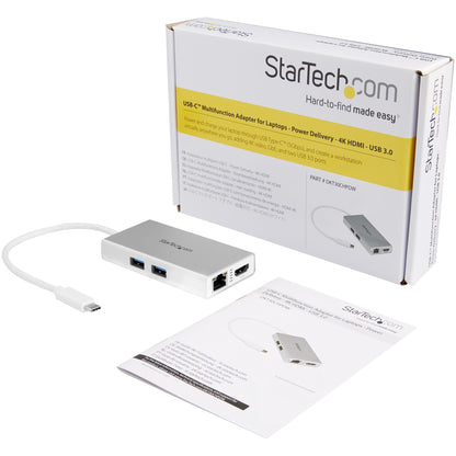 StarTech.com - Adaptador Multipuertos USB-C - Docking Station Portátil USB-C 4K HDMI - Entrega de Potencia 60W - GbE - Hub 2x USB-A 3.0- Mini Dock Portátil USB C para Portátiles - Blanco