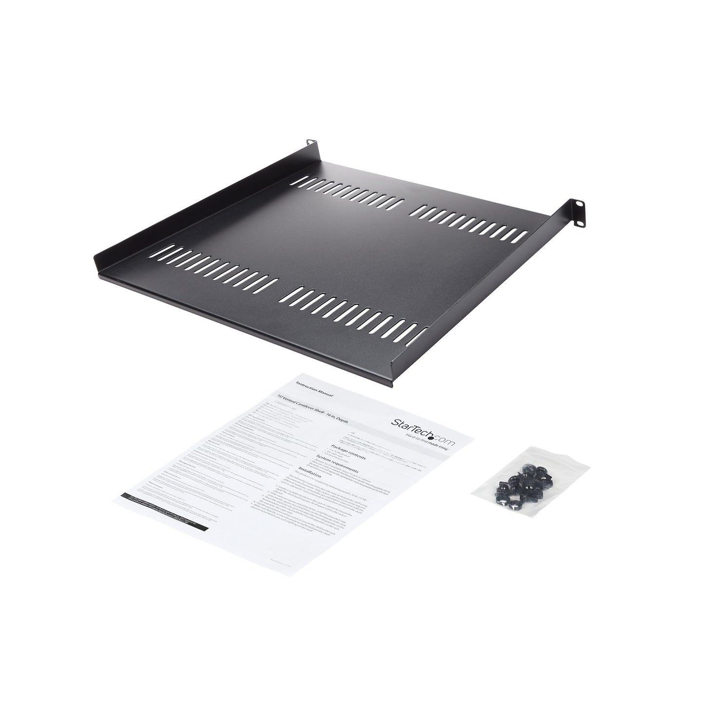 StarTech.com - Bandeja Estante Ventilado de 1U para Armario Rack de Servidores de 19 Pulgadas - de 16 Pulgadas de Profundidad - de Acero de Servicio Pesado - con 20kg de Capacidad - Negro