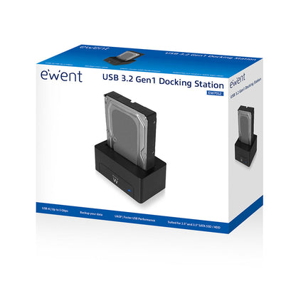 Ewent - EW7012 base de conexión para disco duro USB 3.2 Gen 1 (3.1 Gen 1) Type-B Negro