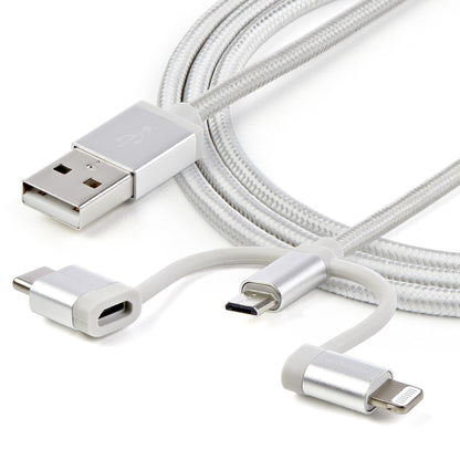 StarTech.com - Cable Trenzado de 1m USB a Lightning USB-C y Micro USB - Cable Cargador para Teléfono Móvil iPhone iPad Tablet