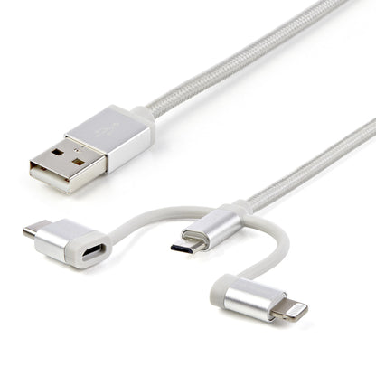 StarTech.com - Cable Trenzado de 1m USB a Lightning USB-C y Micro USB - Cable Cargador para Teléfono Móvil iPhone iPad Tablet