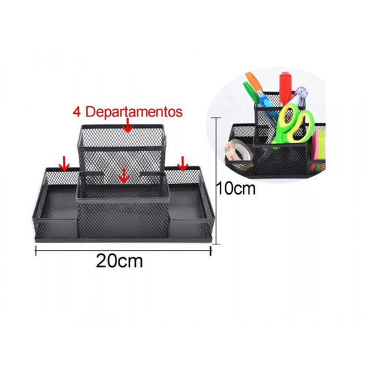 MP - MP ORGANIZADOR DE ESCRITORIO 4 DEPARTAMENTOS DE REJILLA 10X20CM NEGRO