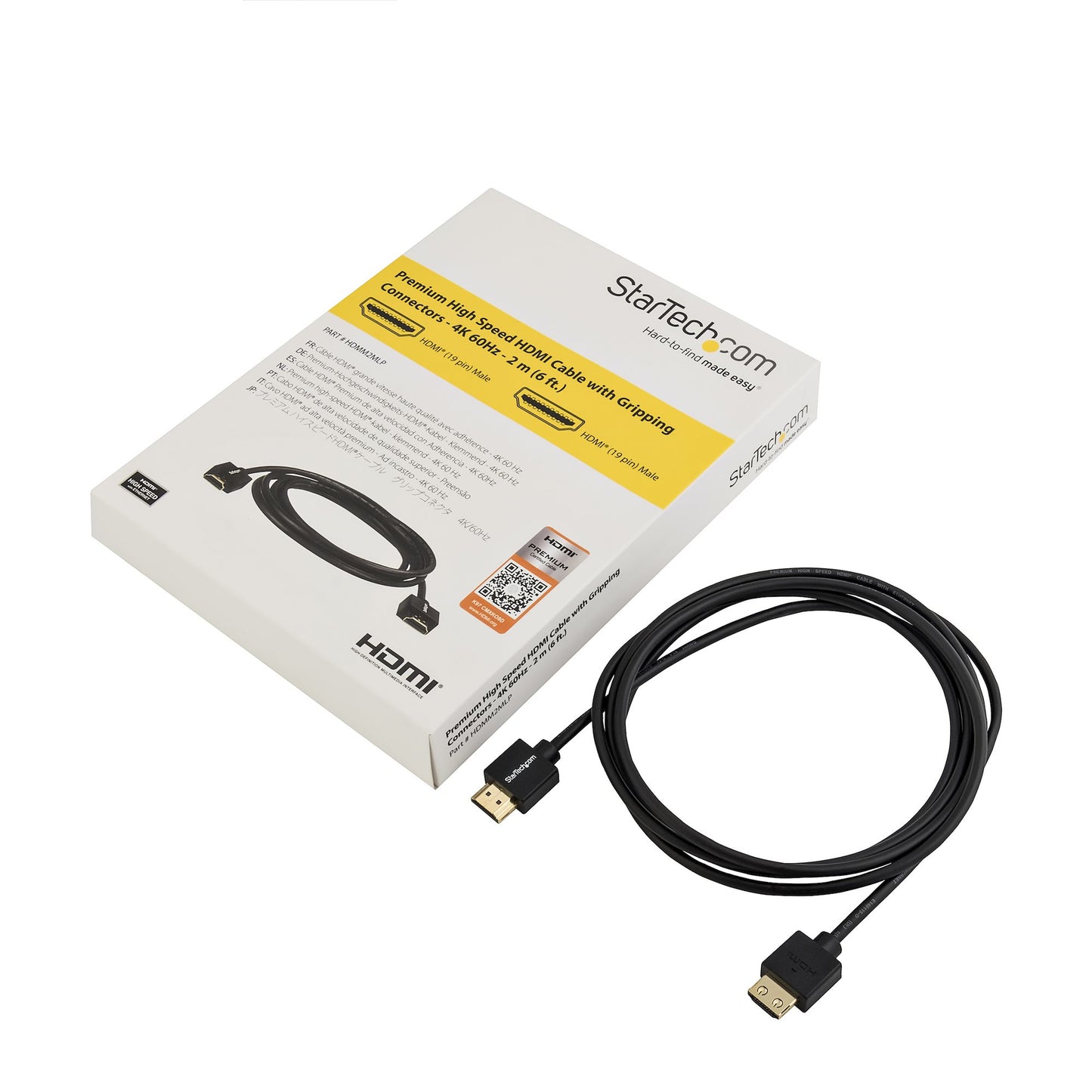 StarTech.com - Cable HDMI 2.0 Delgado de Alta Velocidad con Ethernet 4K 60Hz de 2m - HDR10 - Conectores con Agarre