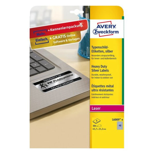 Avery - L6009-8 etiqueta de impresora Plata Etiqueta para impresora autoadhesiva