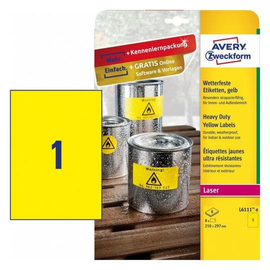 Avery - L6111-8 etiqueta de impresora Amarillo Etiqueta para impresora autoadhesiva