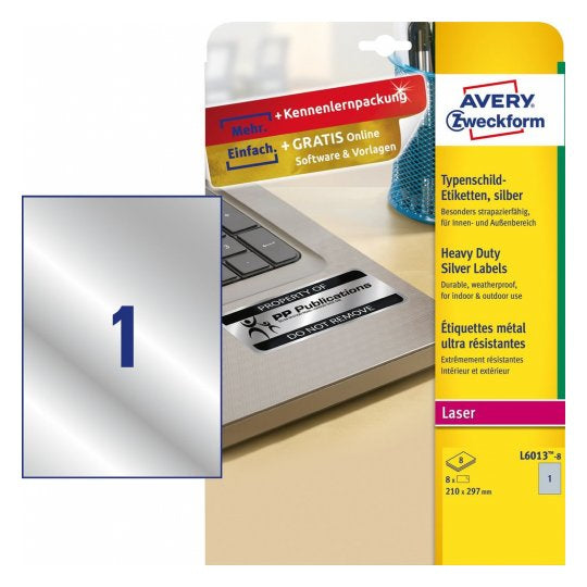 Avery - L6013-8 etiqueta de impresora Plata Etiqueta para impresora autoadhesiva