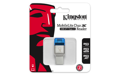 Kingston Technology - MobileLite Duo 3C lector de tarjeta USB 3.2 Gen 1 (3.1 Gen 1) Type-A/Type-C Azul  Plata