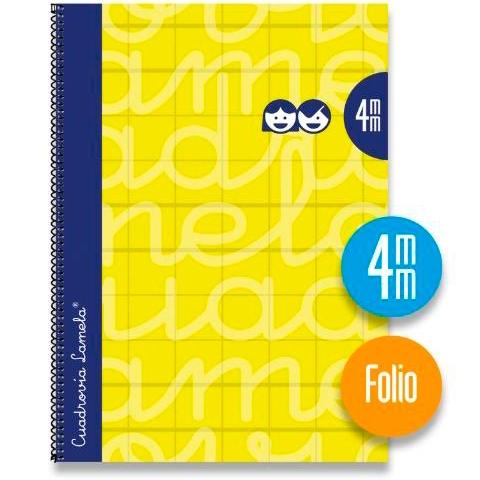 Lamela - LAMELA CUADERNO ESPIRAL 80 HOJAS FOLIO CUADRÍCULA 4X4 CON MARGEN AMARILLO -PAQUETE 5U-