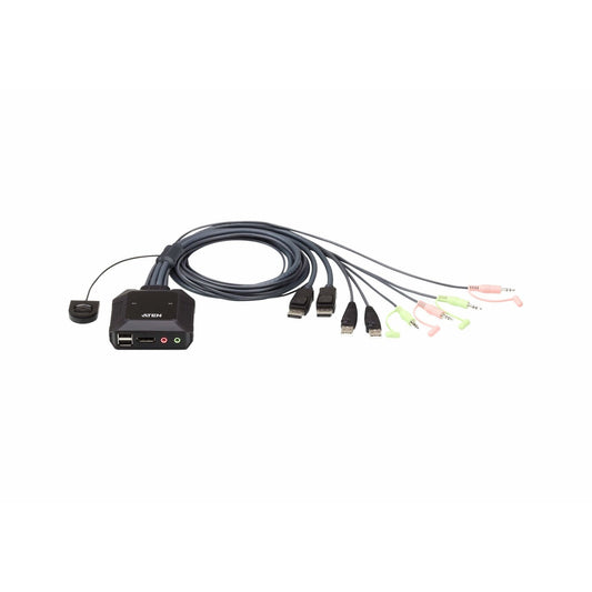 ATEN - Switch KVM formato cable DisplayPort USB de 2 puertos selector remoto de puerto