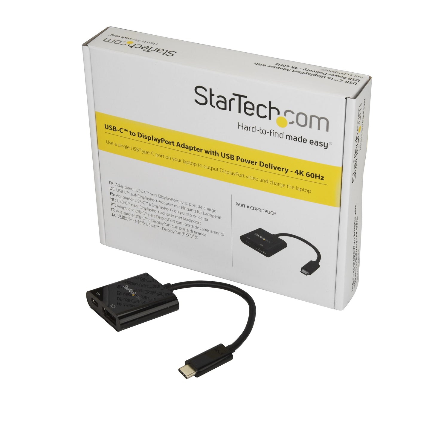 StarTech.com - Adaptador USB C a DisplayPort con Entrega de Alimentación - 4K 60Hz HBR2 - Conversor USB Tipo C a Monitor DP 1.2 con Carga - PD de Paso de 60W - Compatible con Thunderbolt 3