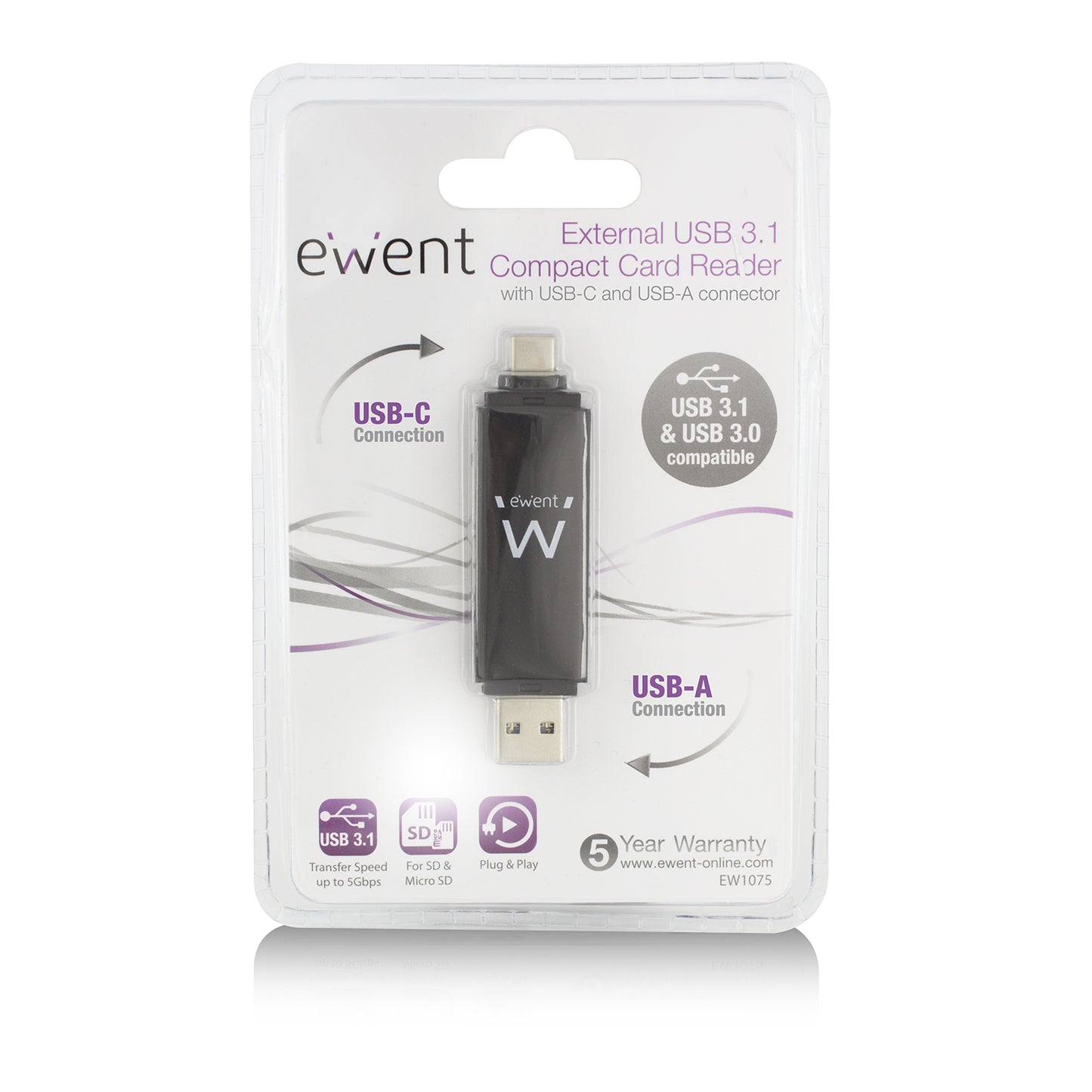 Ewent - EW1075 lector de tarjeta USB 3.2 Gen 1 (3.1 Gen 1) Type-A/Type-C Negro