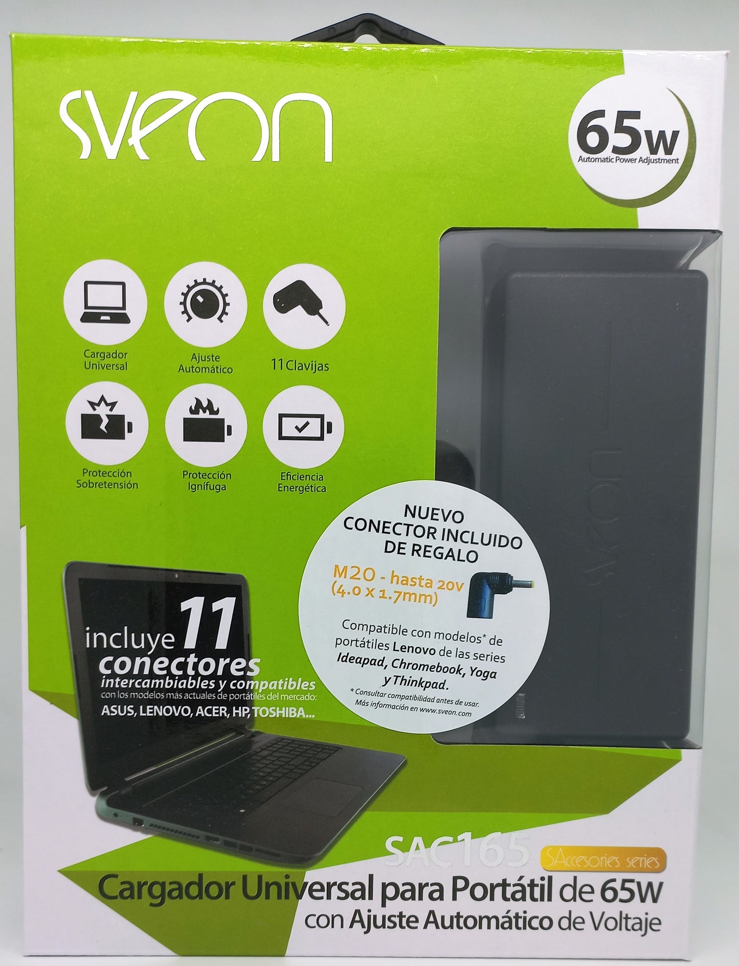 Sveon - SAC165 adaptador e inversor de corriente Interior 65 W Negro