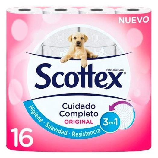 Scottex - SCOTTEX ORIGINAL PAPEL HIGIÉNICO DOBLE CAPA PACK DE 16 ROLLOS