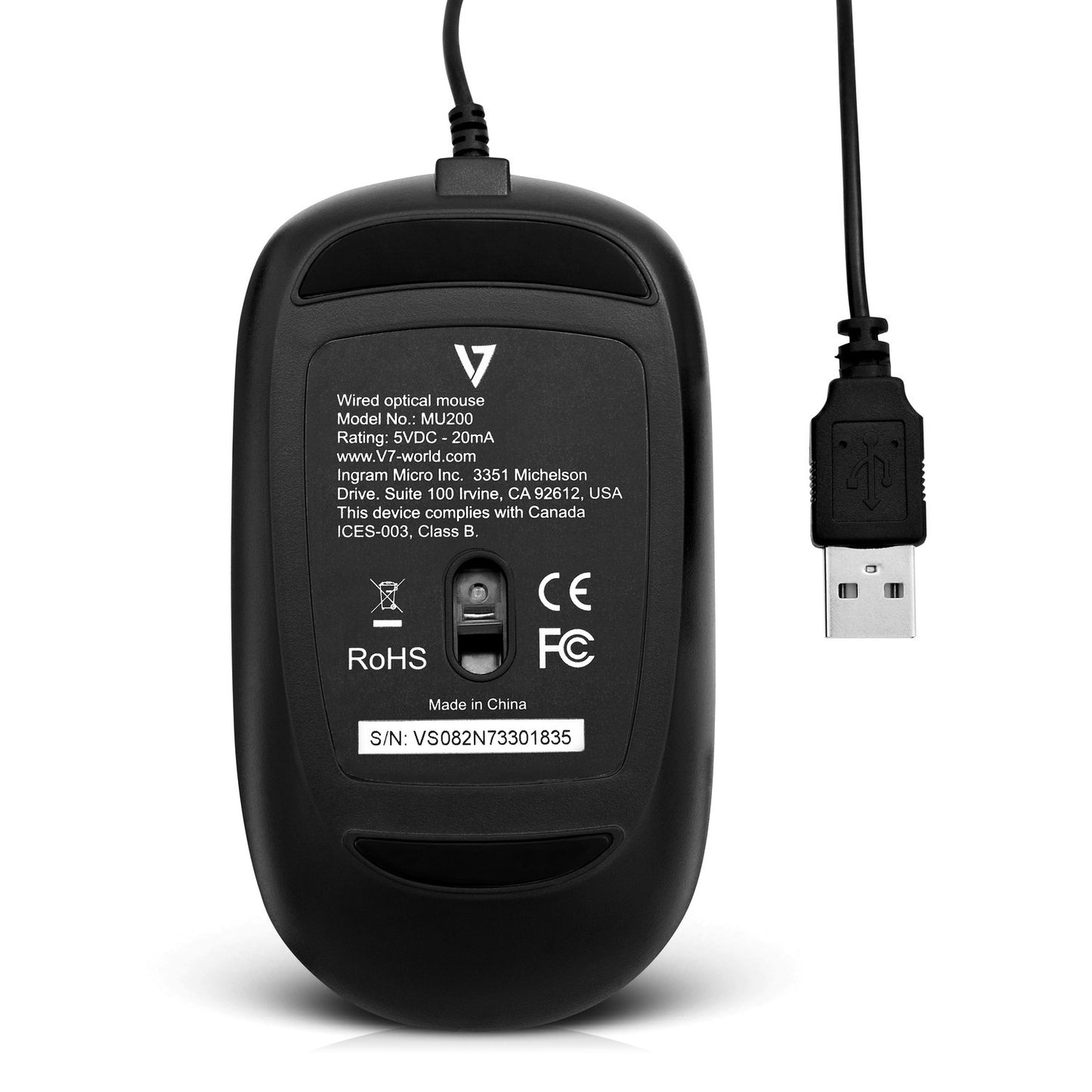 V7 - Perfil bajo USB Óptico Ratón - Negro