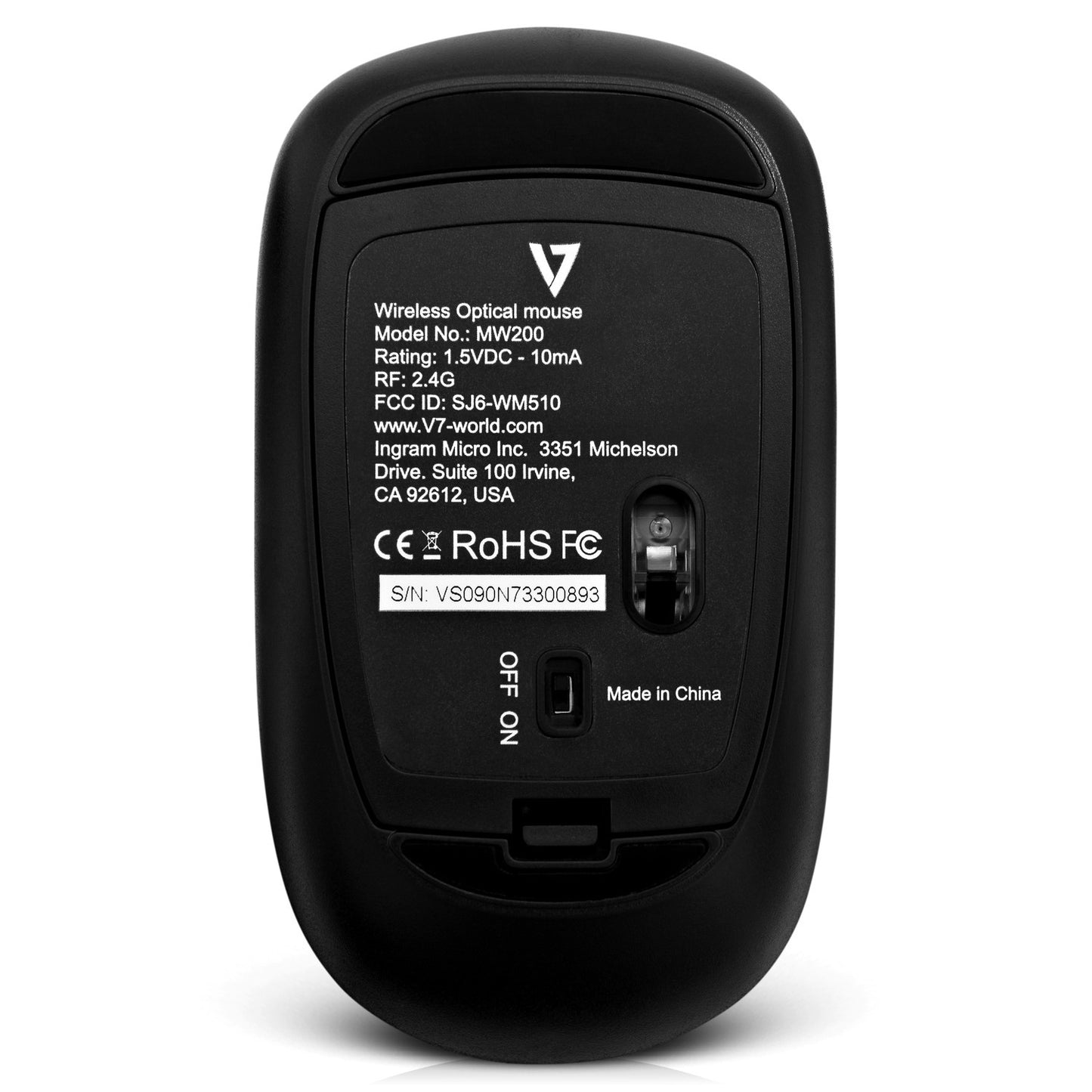 V7 - Perfil bajo Wireless Óptico Ratón - Negro