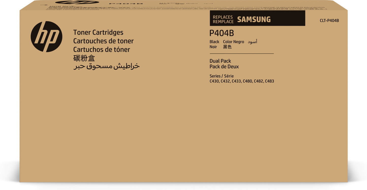 Samsung Paquete de 2 Cartuchos de Tóner Original HP CLT-P404B negro