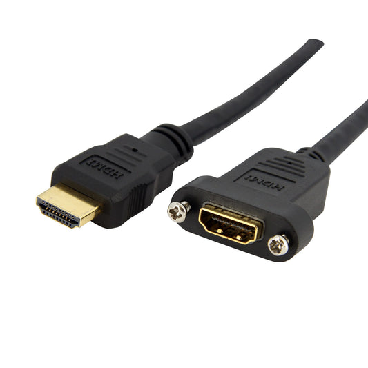 StarTech.com - Cable Adaptador de 0 9m HDMI Hembra a Macho  Cable HDMI de Alta Velocidad 4K de Montaje en Panel  HDMI UHD 4K 30Hz  Ancho de Banda de 10 2Gbps  HDMI Hembra a Macho 4K