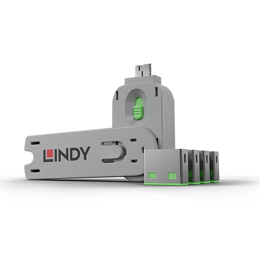 Lindy - 40451 bloqueador de puerto Bloqueador de puerto + clave USB tipo A Verde Acrilonitrilo butadieno estireno (ABS) 5 pieza(s)